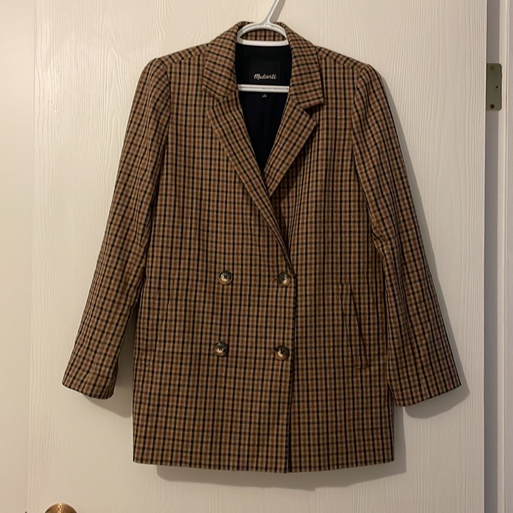 Madewell Brown Plaid Double-Breasted Blazer